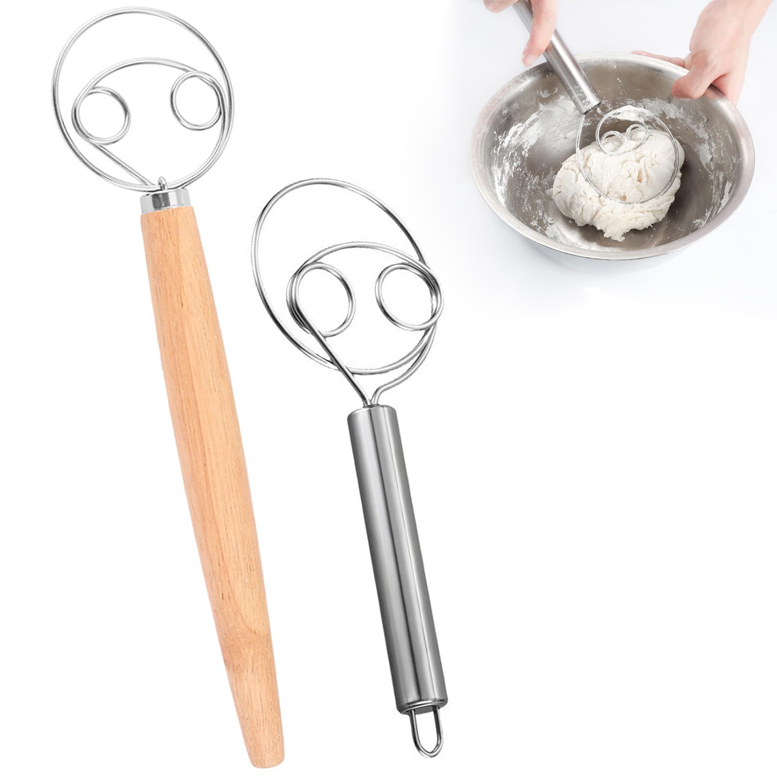 Fouet De Cuisine 33 Cm En Acier Inoxydable 304 - Manche Bois Ergonomique, Double Boucle Pour Pâtes Et Pâtisserie - 3
