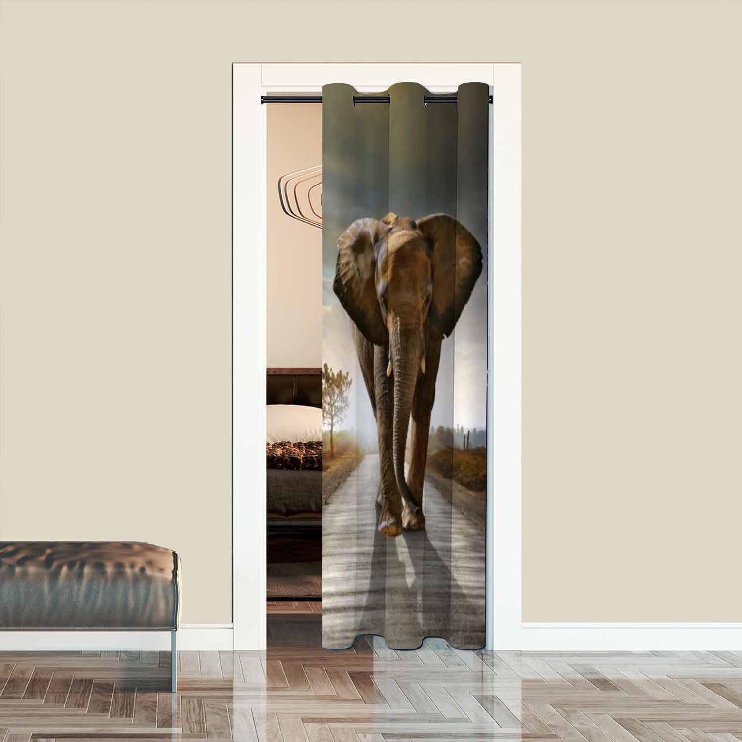 Elephant Door Curtain for Doorway Window Tree Wild Animal Sunset Doorway Privacy Blackout Curtain Door Dividers Closet Door Cover Curtain 34" W X 80" L,1 Panel