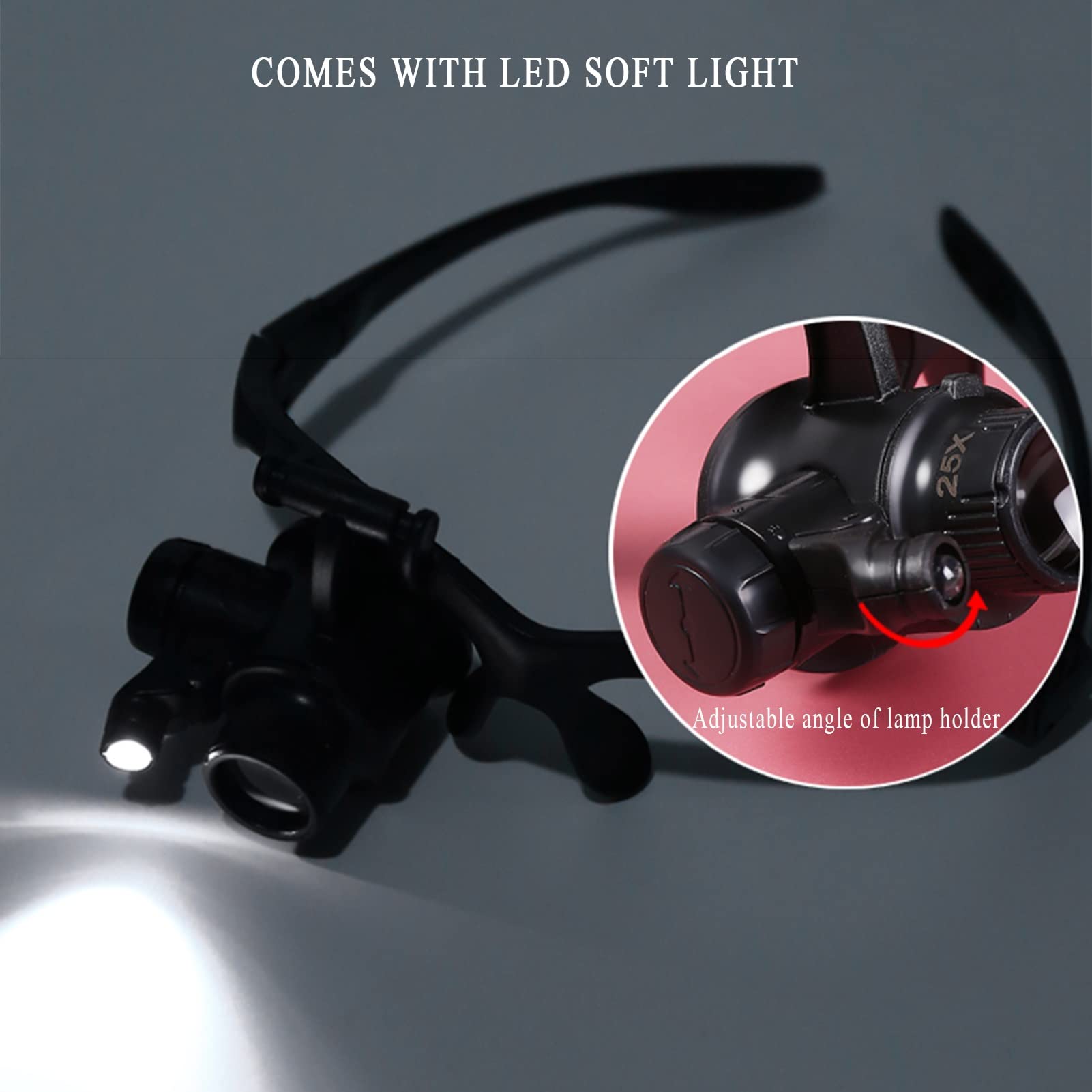 Lupa de Montaje en la Cabeza con luz LED, Lupa con 4 Lentes Desmontables, Lupa para reparación de Relojes, Lectura para Personas Mayores Double The Comfort