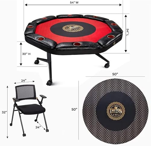 Triton™ Premium Poker Table For 8 Players With 8 Chairs And Additional Mat - Foldable And Long-Lasting Poker Table And Chairs, Luxurious Vegas Style Casino Experience At Home #TOP1