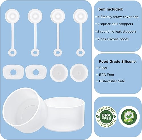 Miniatura 6 de Stanley Cup Accessories 10 unidades, incluye 4 tapas de pajilla, 2 tapones cuadrados para derrames, 2 tapones redondos para fugas, 2 botas de