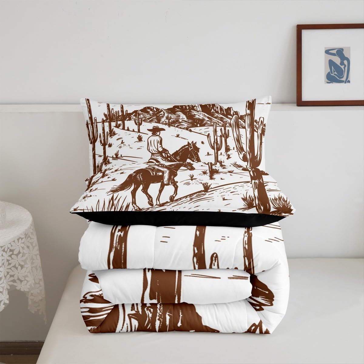 Feelyou Western Decor Comforter Set Toddler Size Wild Western Cowboy Comforter Adults Horse Mountain Rodeo Cowboy Style Bedding Set Grunge Design Brown Duvet Set Room Decor 2Pcs 1 Pillow Case