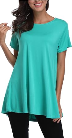 goodmansam Womens Short Sleeves Loose Fit Flare Hem Tunic Top Mini T-Shirt Dress