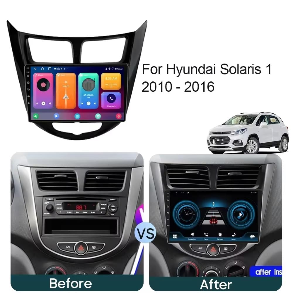 Ekran Carplay dla Hyundai Solaris 1 2010-2016 Przenośne Radio Samochodowe Z Ekranem Dotykowym Hd, Funkcją Mirror Link I Carplay;, 4 Rdzeń 4G+64G