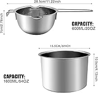 Vista 5 de Juego de ollas de doble caldera de acero inoxidable con espátula de silicona para derretir chocolate, mantequilla, queso 20.3 fl oz+ 54.1 fl oz