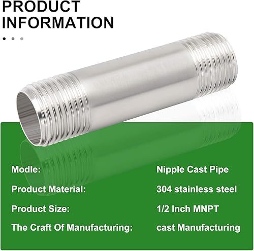 Miniatura 81 de TAISHER 2 accesorios de tubería de acero inoxidable, 1/2 "NPT x 1/2" NPT macho roscado, tubo fundido de pezón de 6 pulgadas de longitud 1.969 in