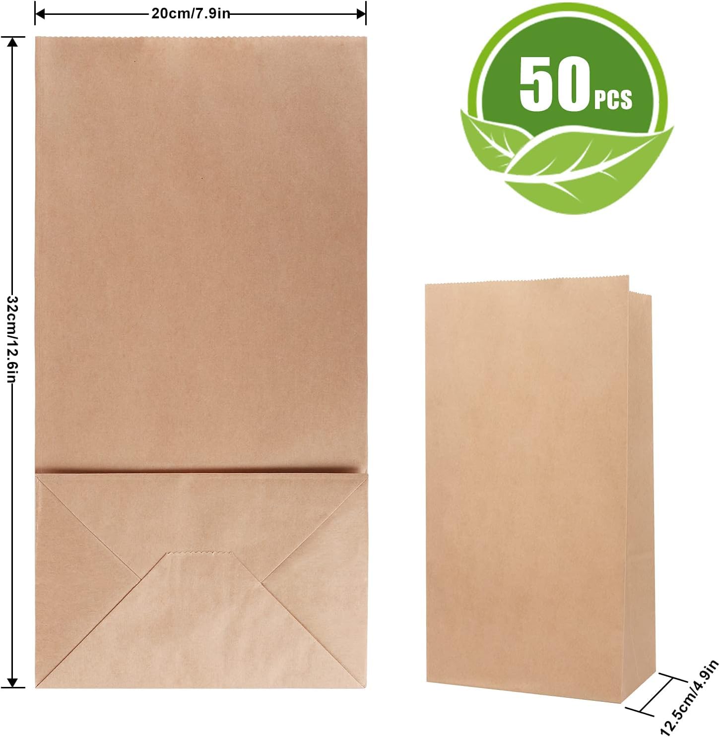 50 Pièces Sacs en Pappier Kraft, Sac Kraft,Sac Cadeau,Sacs en Papier pour Aliments,épicerie, Anniversaire