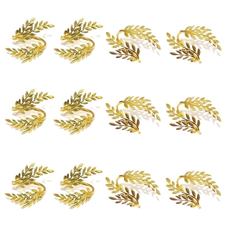 12Pcs Gold Silber Blatt Serviette Ringe Halter Herbst Serviette Schnalle for Hochzeit Party Home Küche Home Tisch Dekor (Color : HWL88-Gold)