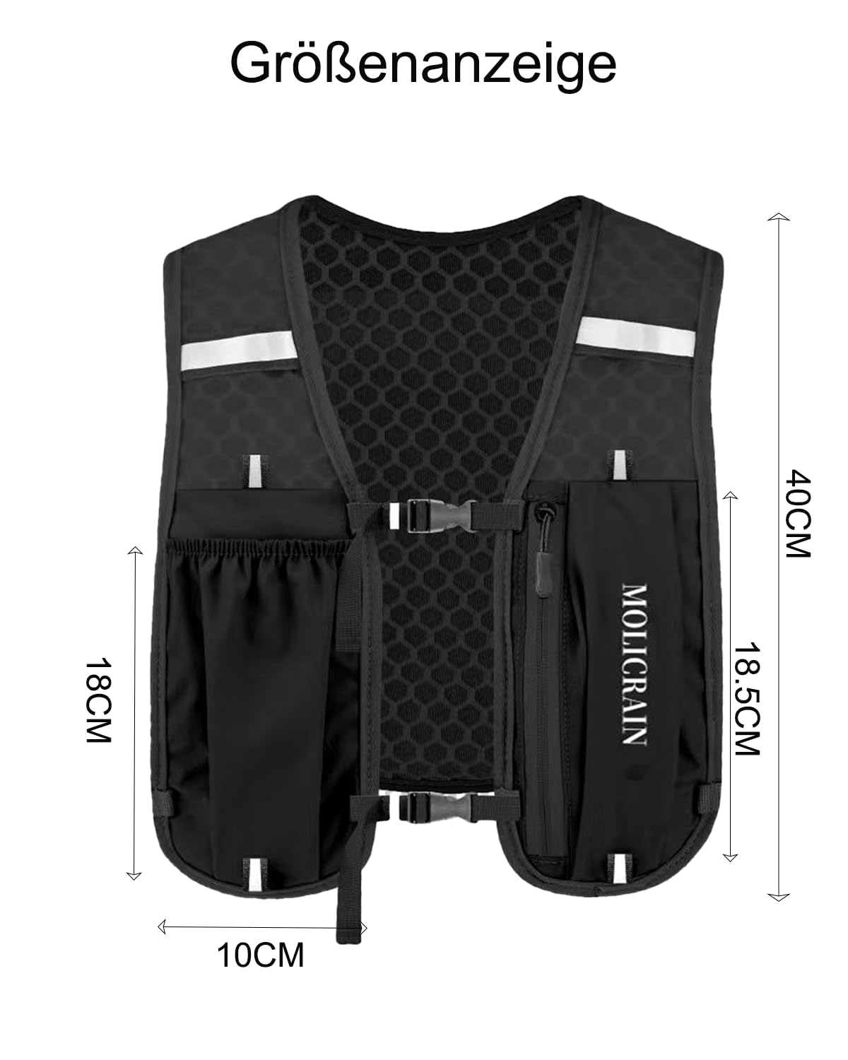 Verstellbare Laufweste für Damen und Herren, Leichter & Atmungsaktiver Laufrucksack, Reflektierend Trinkweste Laufen, 5-Liter-Trinkrucksack für Wandern, Radfahren und Marathon