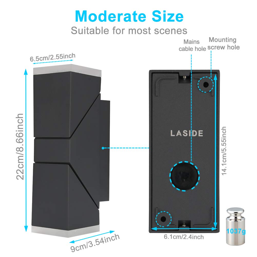 LASIDE Outdoor LED Wall Lights, Adjustable Anthracite Grey Up Down Outside Wall Lights Electric - Image 2