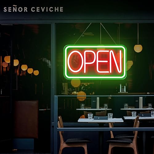 Miniatura 7 de Tekstap Letrero abierto de neón de 12 V para ventana de negocios, letrero abierto LED brillante de 16 x 9 pulgadas, letrero de neón abierto LED con