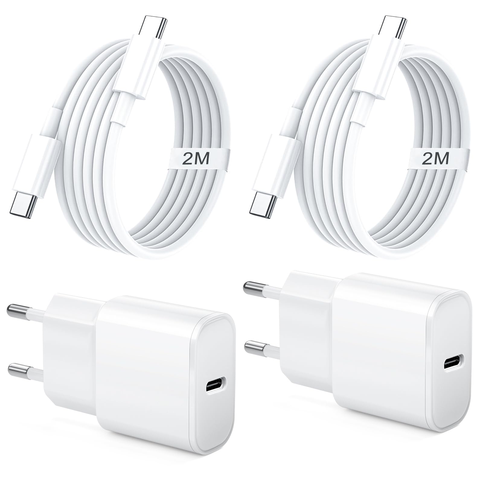 Chargeur Rapide pour iPhone 17 16 15, 2Pack 20W Chargeur USB C et 2M Type C Câble Charge Secteur Mural Adaptateur Alimentation pour iPhone 17/17 Air Pro Max/16 Pro Max/15 Pro Max, USB C Prise