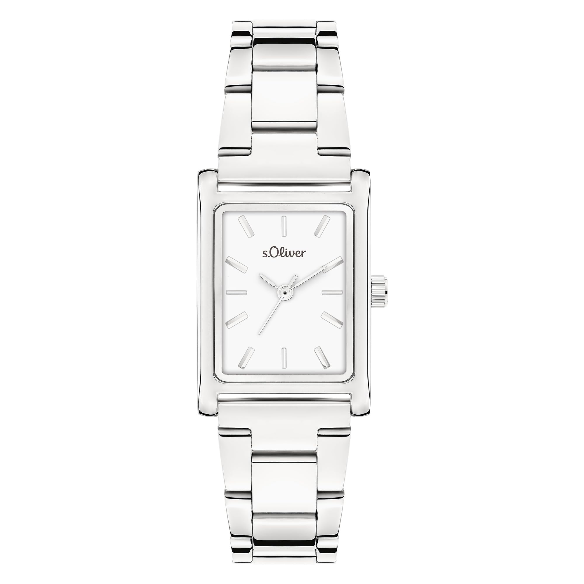 s.Oliver Damenuhr mit eckigem Gehäuse und Edelstahlband - 30 x 24 mm - analoge, rechteckige Armbanduhr mit Quarzwerk für Damen - 3 ATM wasserdicht - Geschenkidee