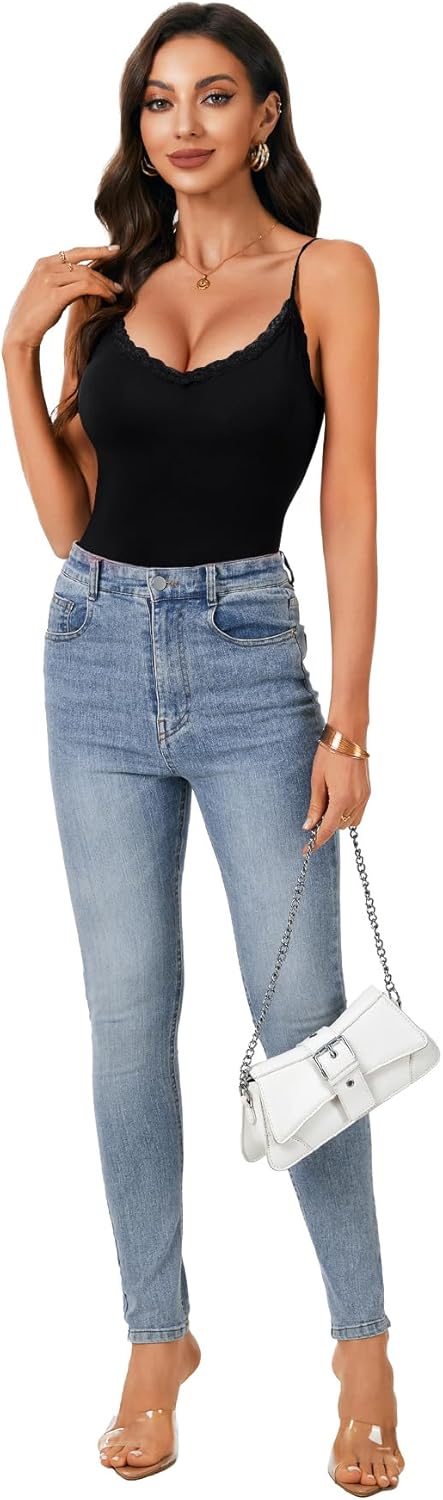 LYANER Women's Lace V Neck Camisole Adjustable Strap Cami Sleeveless Tank Undershirt Top - Image 6