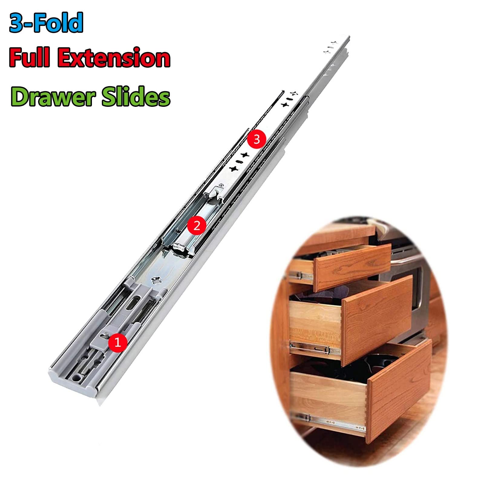 V3VOGUE Guide Scorrevoli per Cassetti Soft Closing, Acciaio Guide Telescopiche per Industriali Pesanti, 1 Paio 30-80cm, Portata 100kg, Guide A Estensione Totale A 3 Sezione