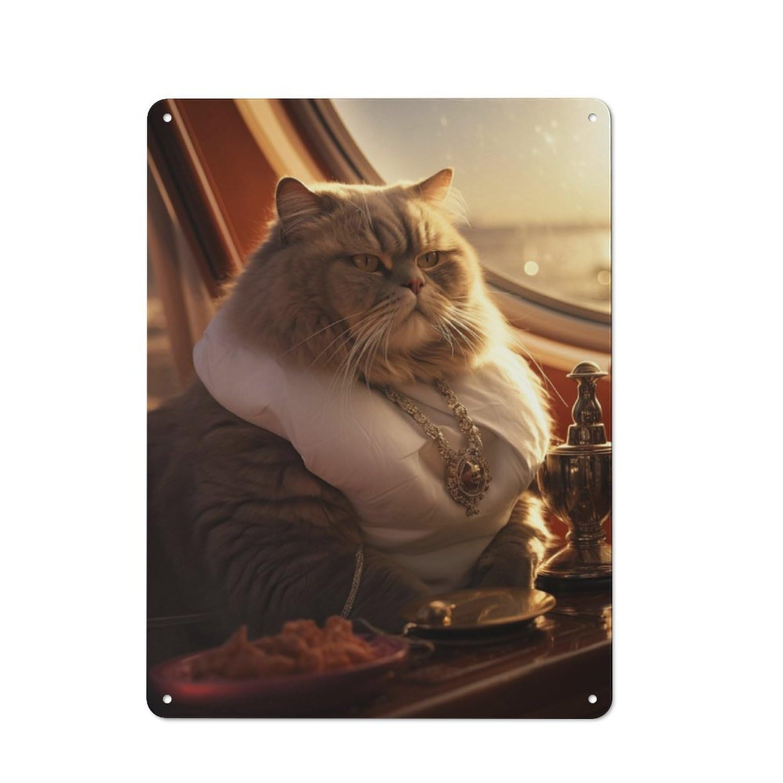 Junmoney Funny Cat Captain Yacht Tin Sign 40X30cm With For Living Room Wall, Retro Decor, Gift Idea At Christmas For Living Room Decor Lovers