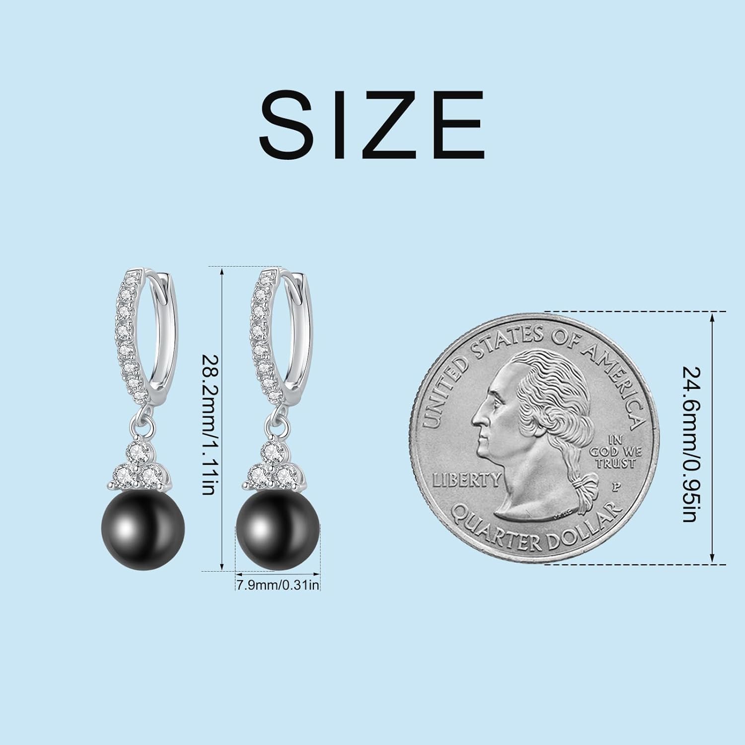 Pearl Earrings Sterling Silver Huggie Hoop Dangles Lightweight Jewelry Christmas Gifts for Women