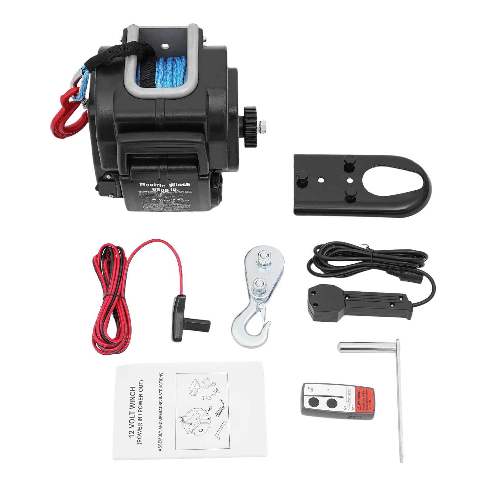 Cabrestante eléctrico de 12 V con 2948 kg (6500 libras) de fuerza de tracción, 400 W, cabrestante con protección contra sobrecarga y mando a distancia por cable, todoterreno, coche y remolque (cable