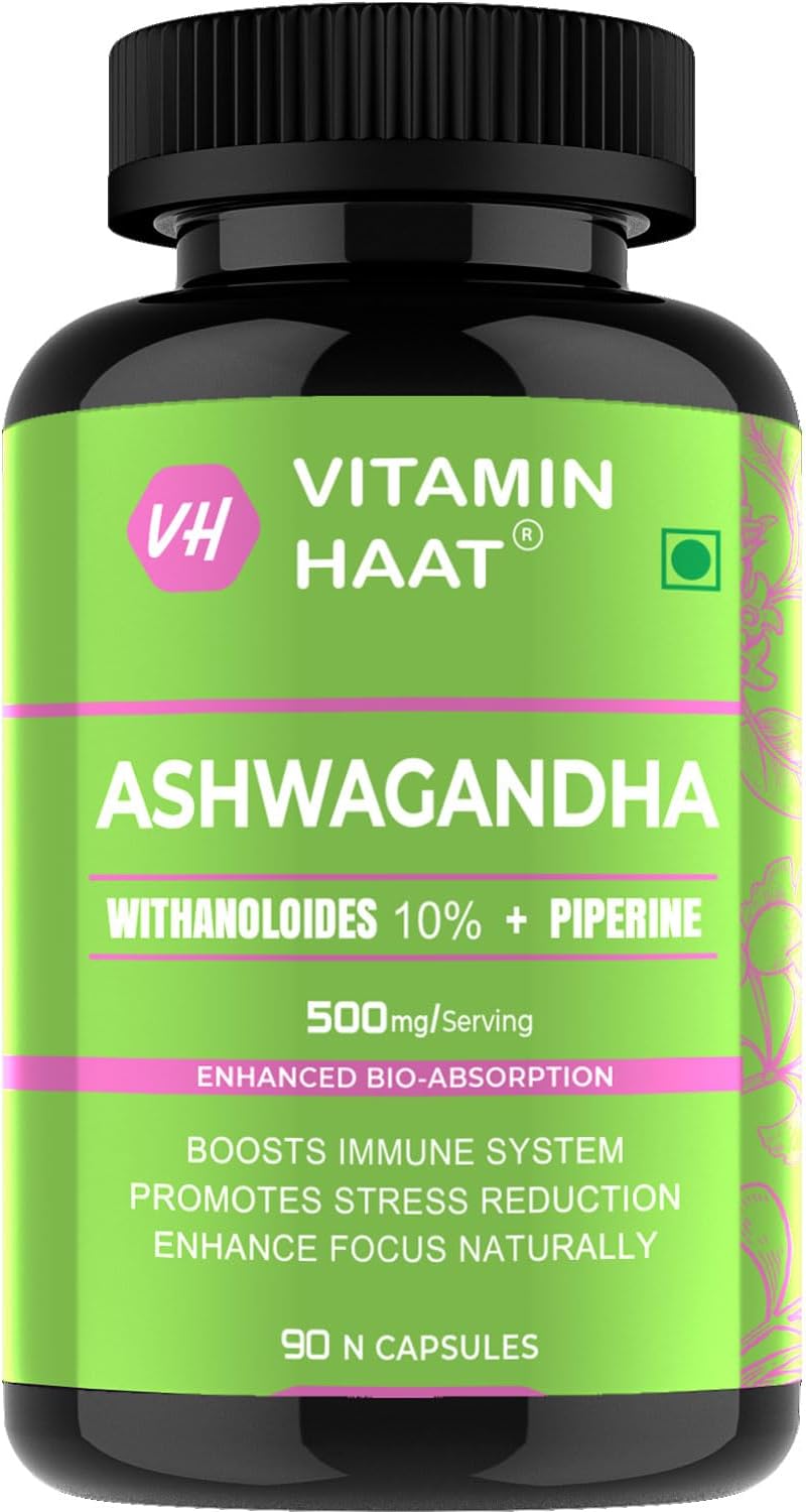 Ashwagandha Root Extract 10% HPLC โ 500 mg | With Piperine for Better Absorption | 90 Veg Capsules | Natural Stress Relief, Energy, Stamina & Cognitive Support by VitaminHaat