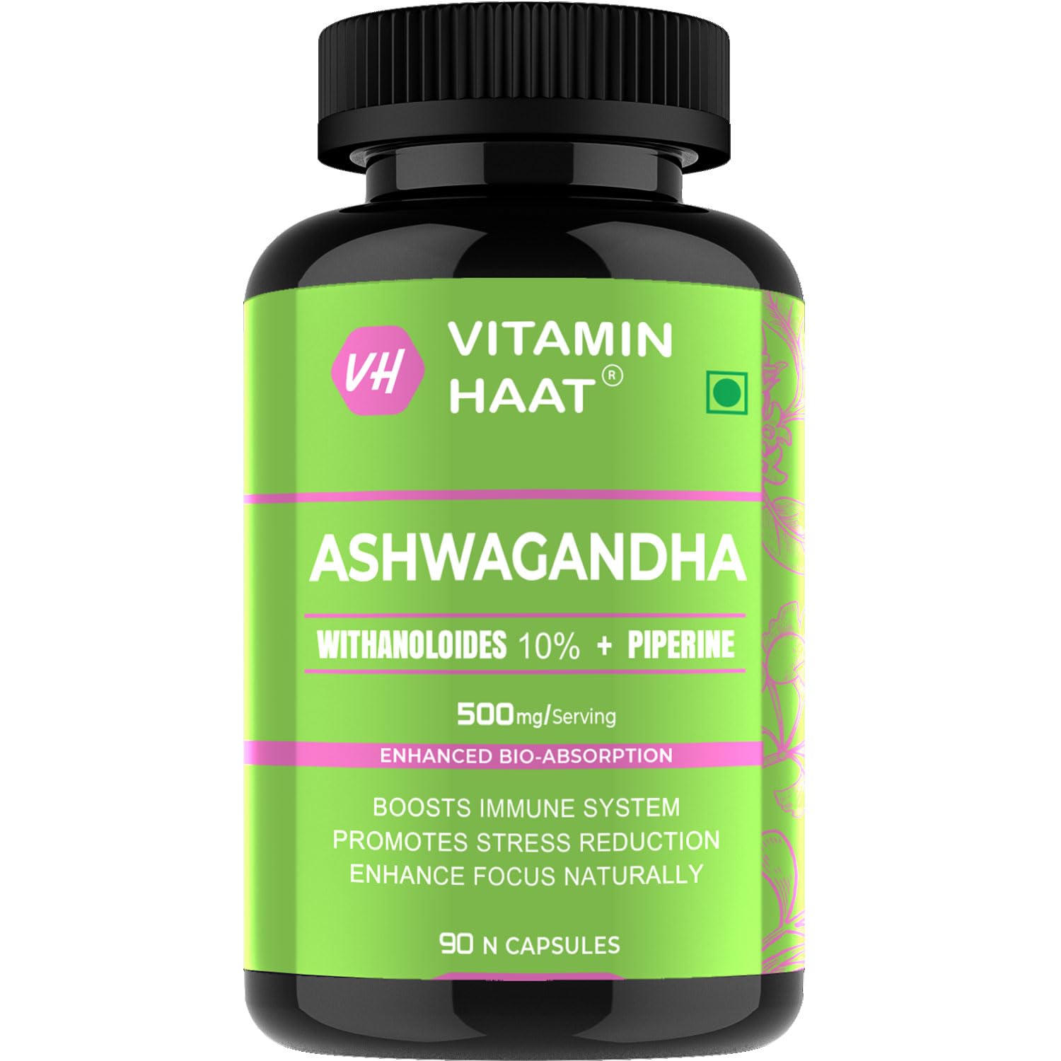 Ashwagandha Root Extract 10% HPLC – 500 mg | With Piperine for Better Absorption | 90 Veg Capsules | Natural Stress Relief, Energy, Stamina & Cognitive Support by VH