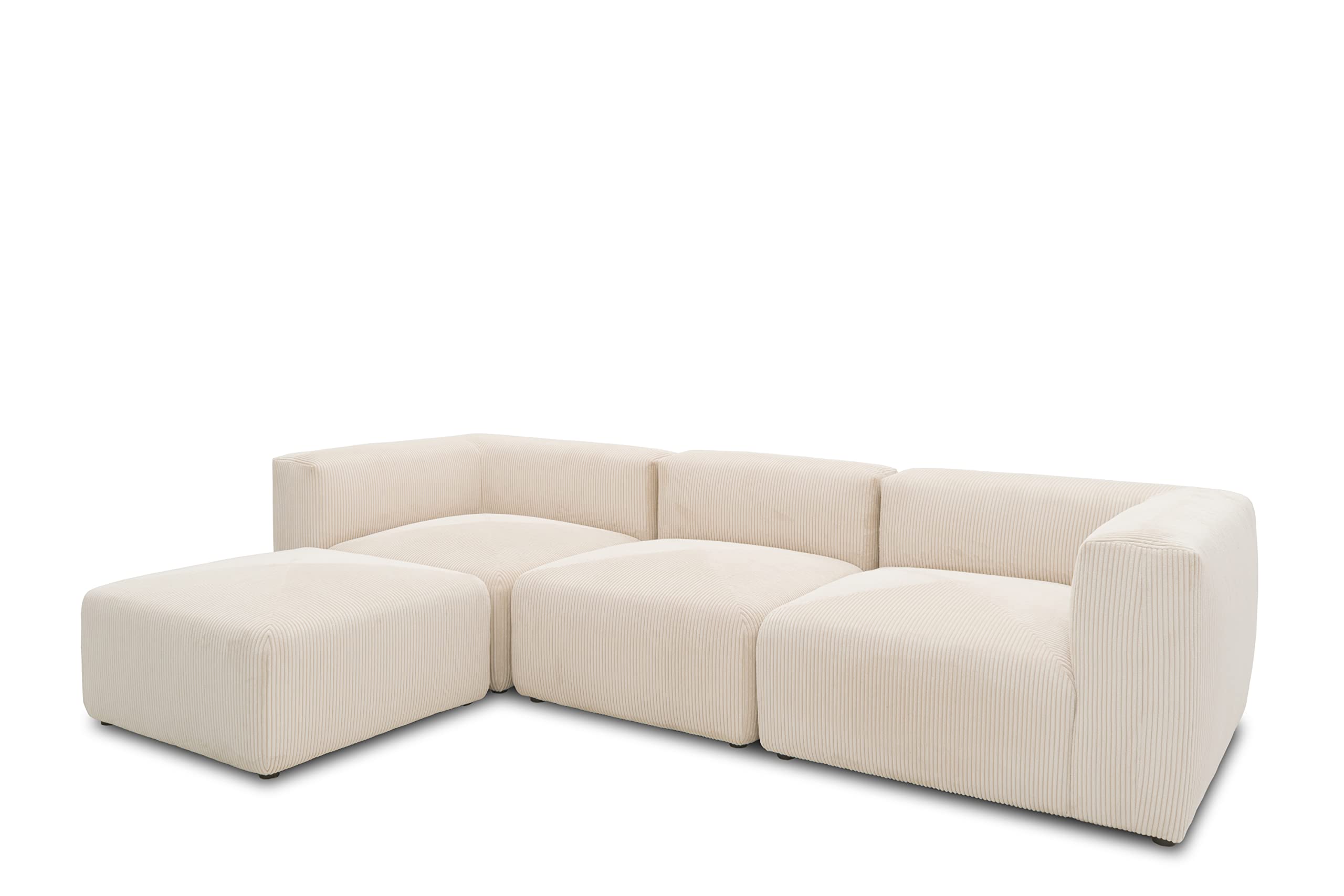 DOMO. collection Ecksofa Malia, L-Form, 4 Module, Beige | Modulares Cordsofa in L-Form, 4 Module mit 2 Ecksesseln, Sessel und Hocker für flexible Wohnlösungen, 301 x 193 cm