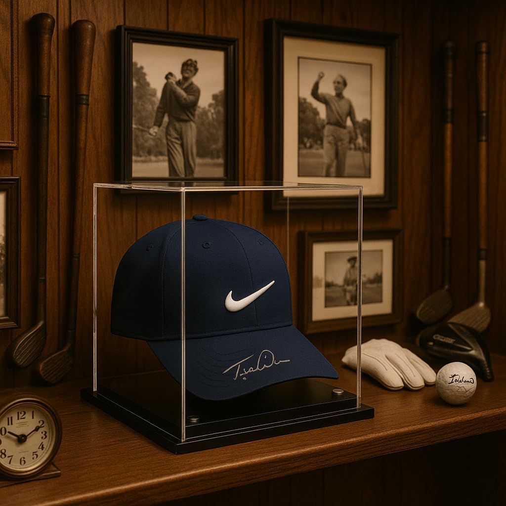 OnDisplay Deluxe UV-Protected Baseball Hat/Helmet Display Case - Black Base - Luxe Handmade Acrylic Case for Autographed Ball Caps, Helmets and More