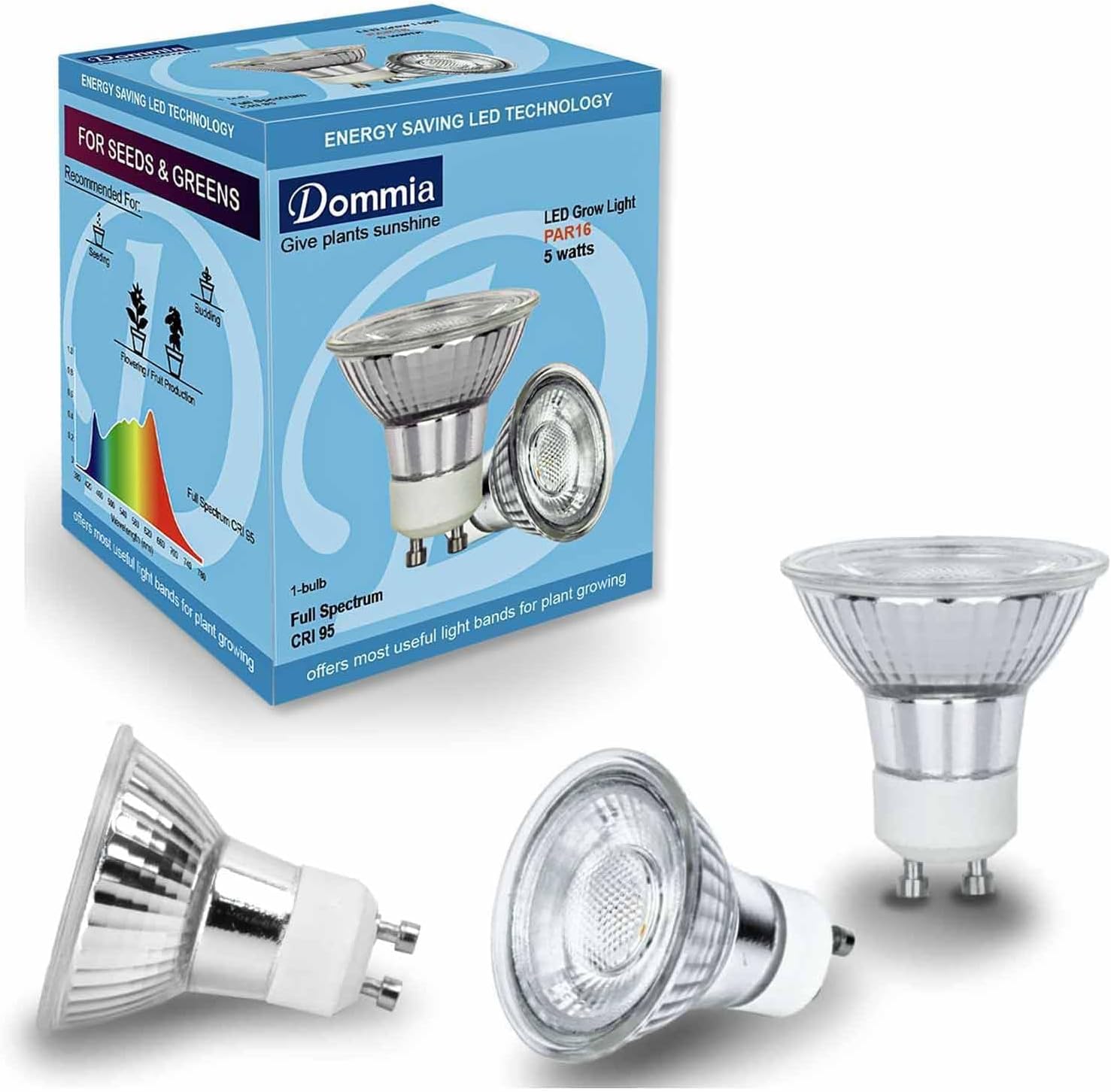 DOMMIA Grow Light, GU10 Full Spectrum Grow Light Bulb, 5W 110V PAR16 LED Plant Light Bulb for Indoor Plants, Neutral White 4000K, 3-Count