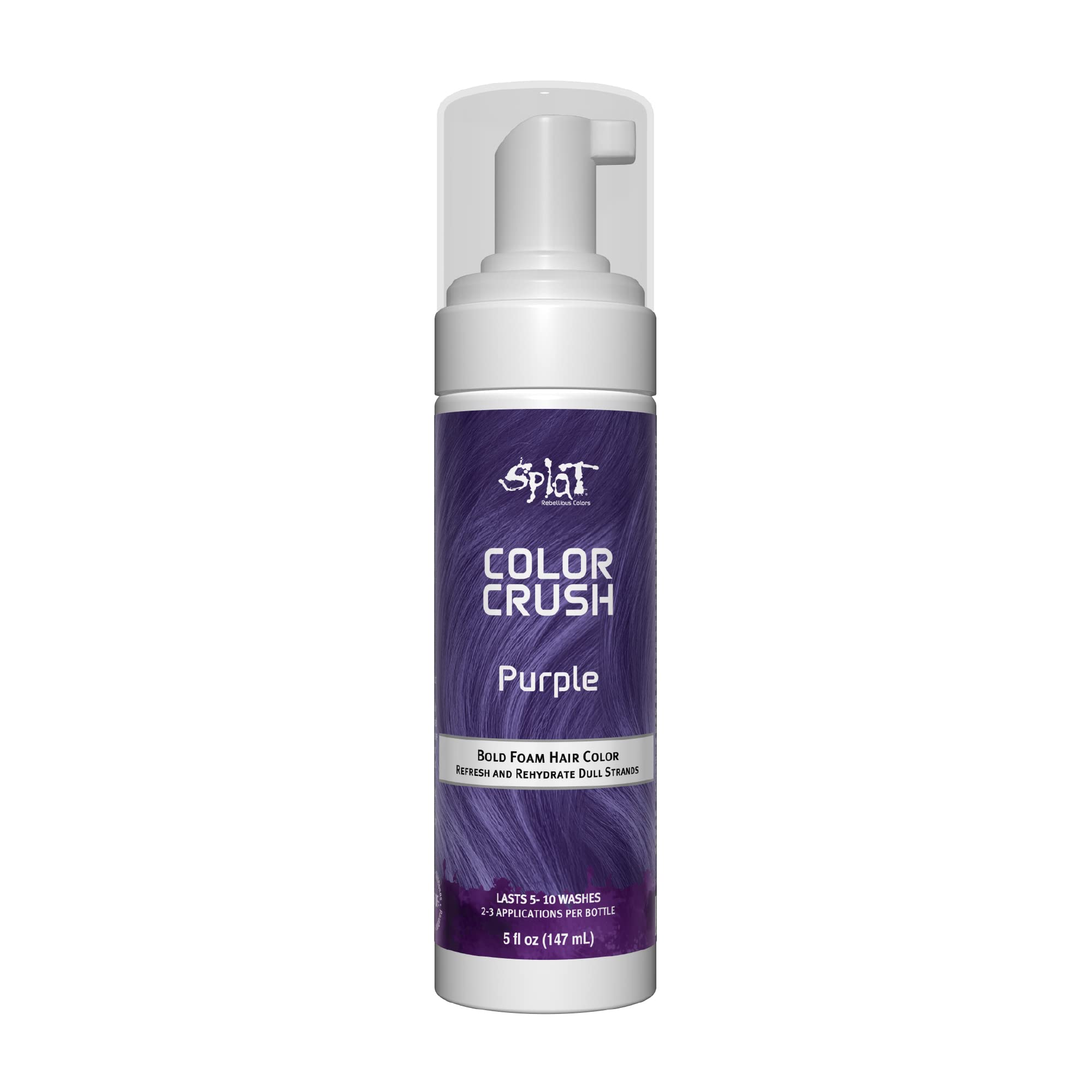 Splat Color Crush Bold Foam Hair Color, Purple, 5 oz., Refresh Vivid Colors in Just 10 Minutes, Lasts Up to 10 Washes, Buildable Foam Hair Product, Vegan & Cruelty Free