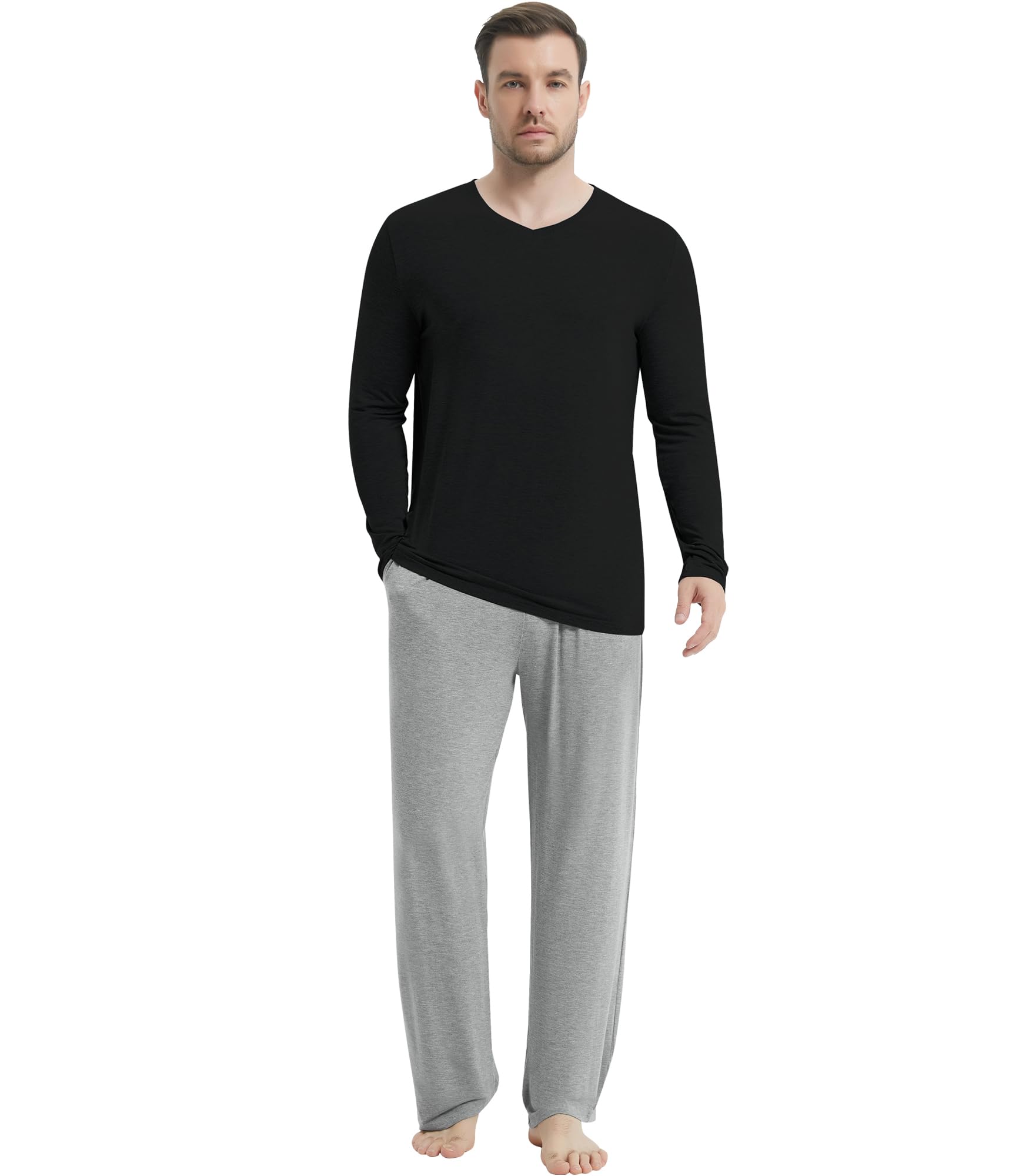 nachila Pajamas for Men-Viscose Made from Bamboo,Long Sleeve Pj Set Comfy Sleepewear V Neck Pajama with Pants-picture-40