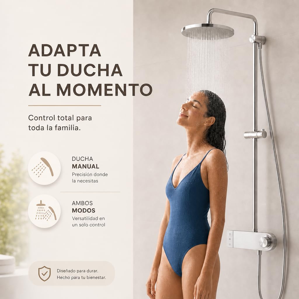 INEX EUROPA Columna de Ducha Negro Gris Titanio Premium Acero Inoxidable 10 Años Garantía - Columna Ducha Redonda Efecto Lluvia 3 Modos de Operación - Torre de Ducha 156cm Negro Gris Titanio