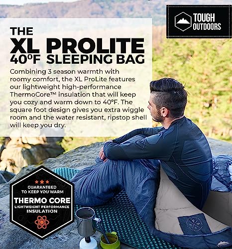 Tough Outdoors Bolsa de Dormir para Adultos y Niños - Bolsa de Dormir Ligera Impermeable para Camping - Tamaño XL, Rectangular, Rango de Temperatura 40-60°F, Material de Poliéster miniatura 2