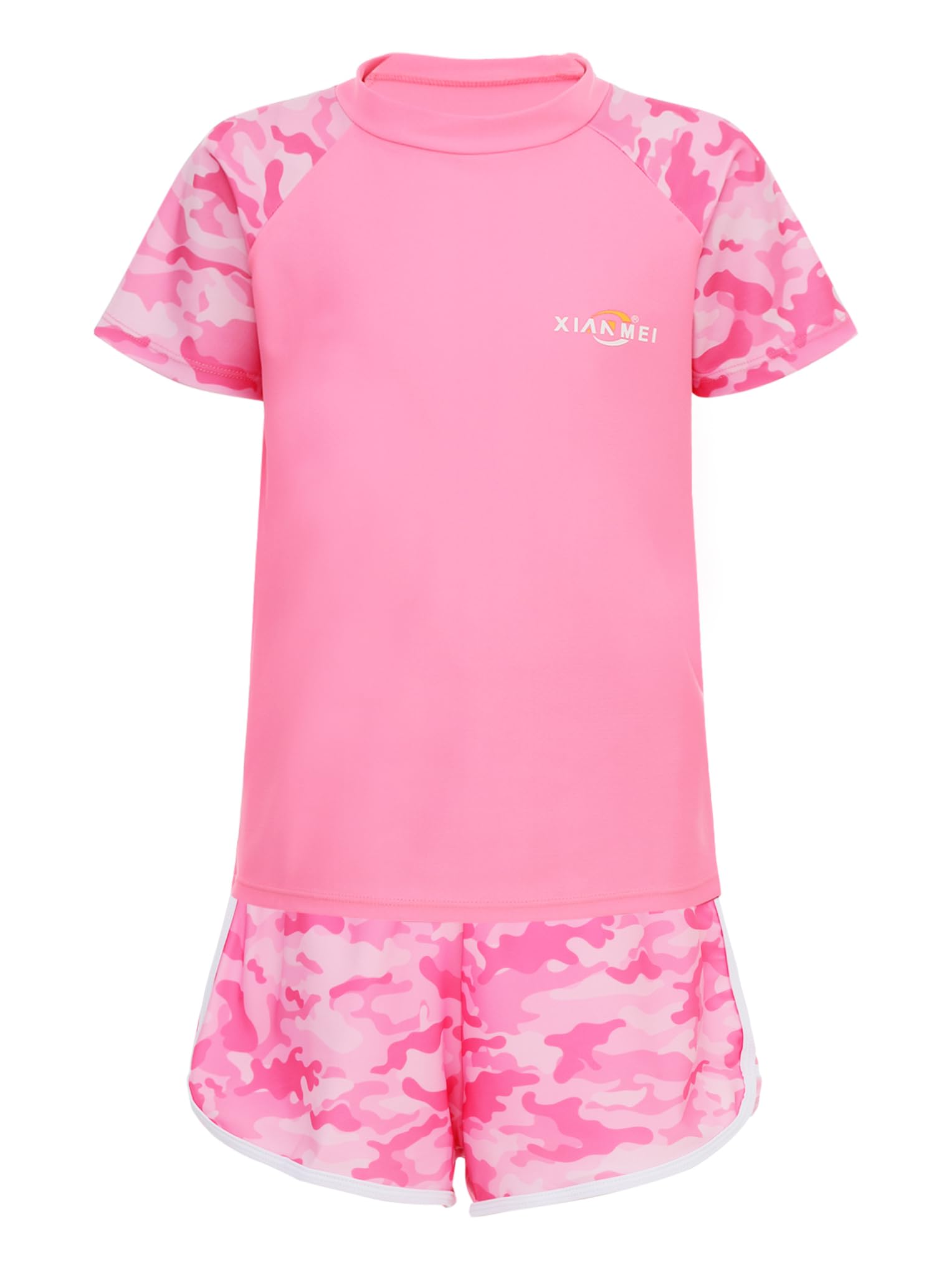 Fille Maillot De Bain 2 Pièces T Shirt Manches Courtes Short Enfant Rash Guard Anti-UV Protection Solaire Upf50+ 5-14 Ans Rose 5-6 Ans