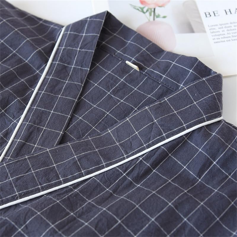 Shanghai Story Check Print Couple 100% Cotton Robe Soft Lightweight Kimono Bathrobe Loungewear3