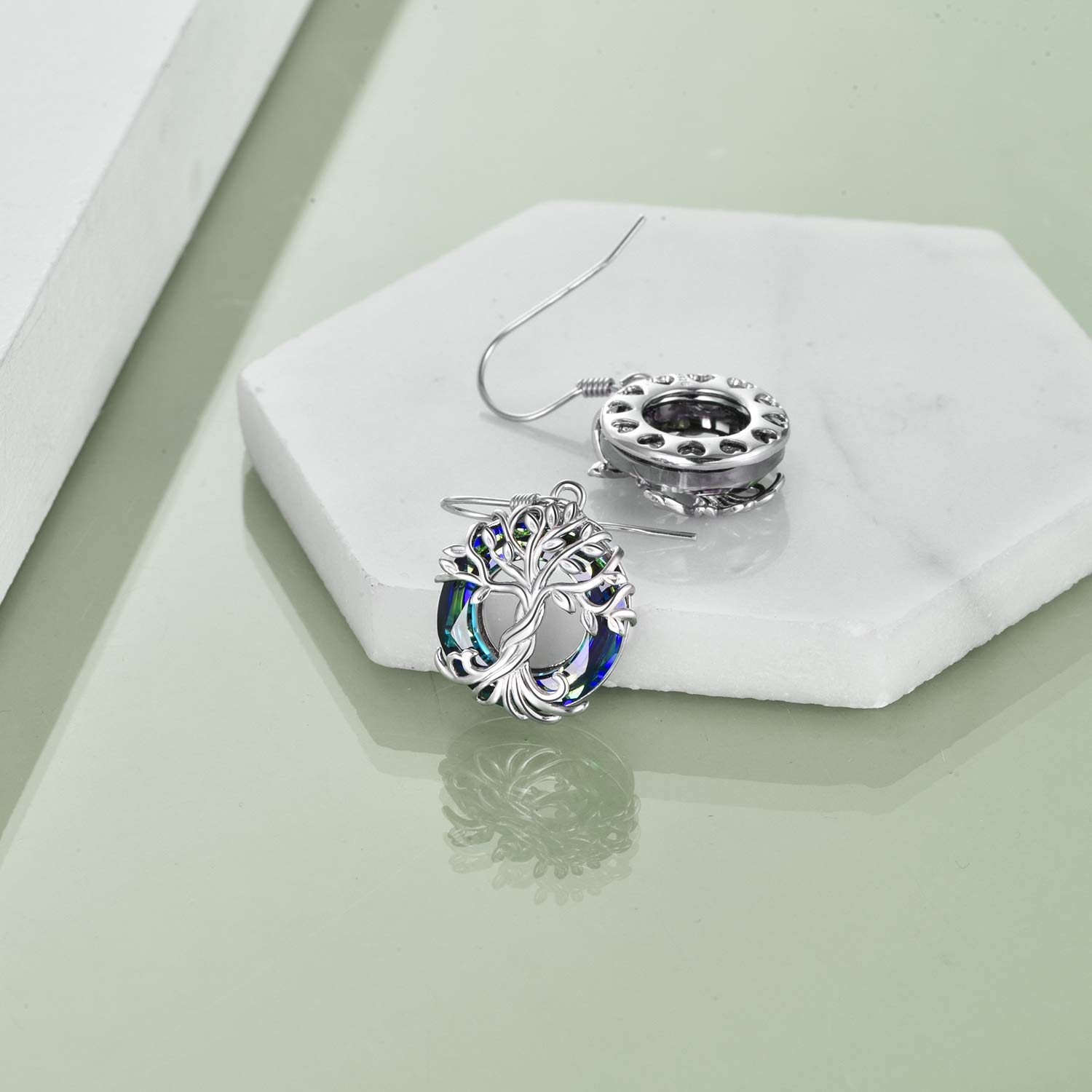 TOUPOP Orecchini pendenti a forma di albero della vita, in argento Sterling, con cerchio di cristallo, idea regalo per donne, adolescenti, compleanni, argento Sterling, cristalli, Argento sterling,