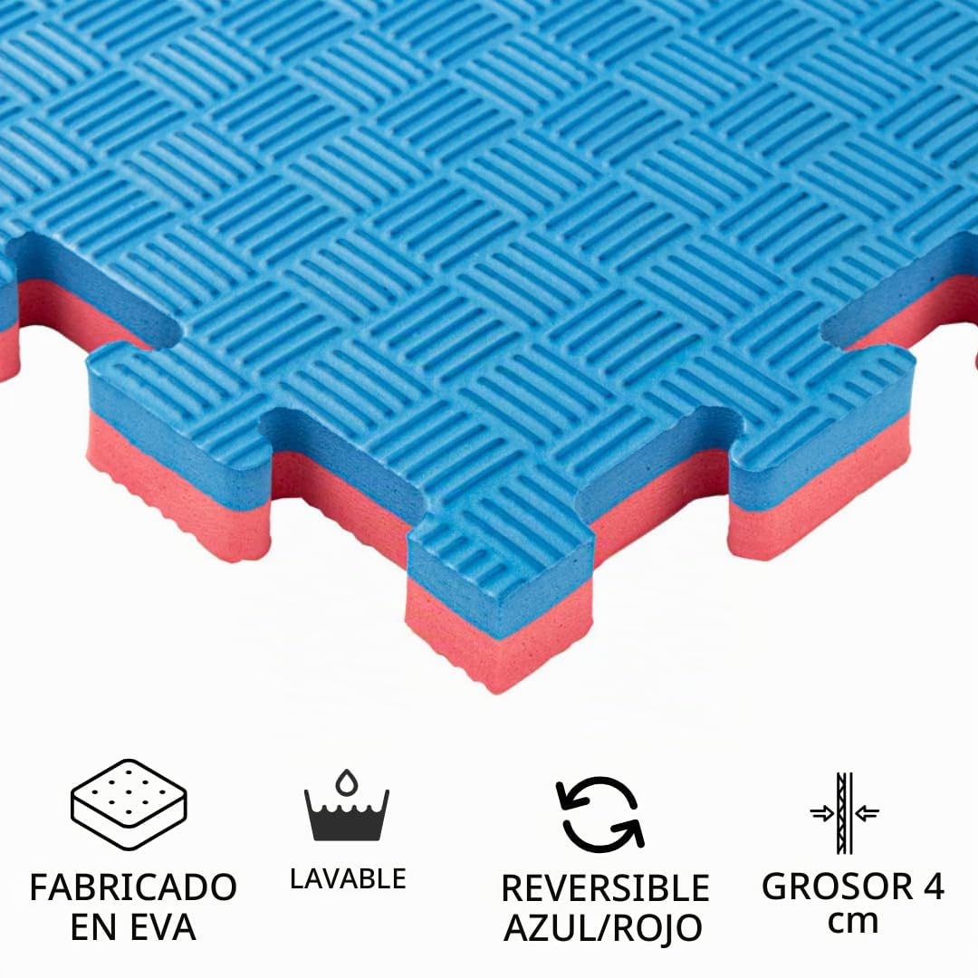 Alfombra de gimnasio puzzle tatami 100 x 100 cm - 1 baldosa suelo engomado gimnasio diferentes grosores - En colores rojo/azul o negro/gris