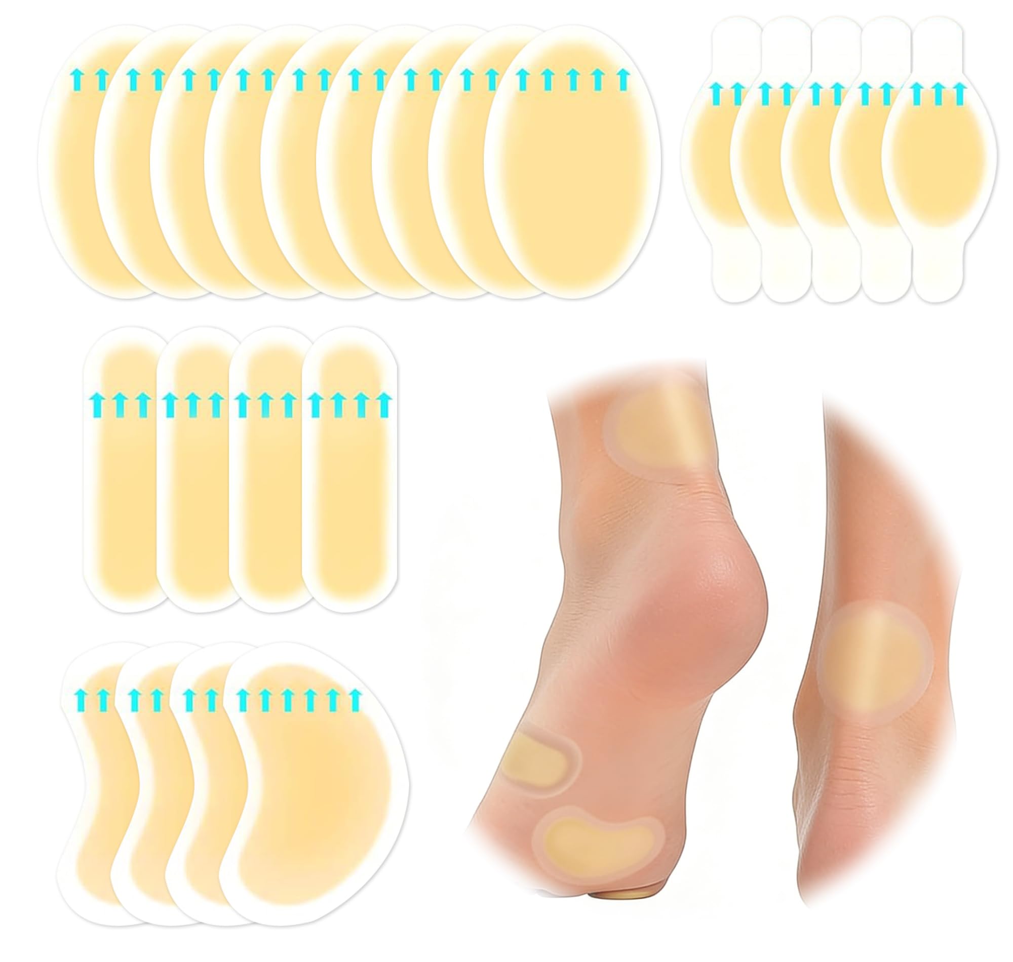 Bende per vesciche in gel idrocolloide per piedi, impermeabili, adesive, protezioni per tallone, dita dei piedi, sollievo dal dolore all'alluce valgo, cuscinetti a lunga durata per prevenzione e