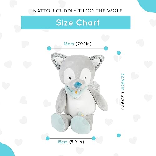 Miniatura 2 de Nattou Tiloo The Wolf - Peluche de peluche que promueve las habilidades motoras, fácil cuidado, material extrasuave, lavable a máquina, gris, 11