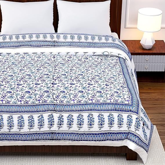 Image of EMIOUR 400 TC Pure Cotton Soft Jaipuri AC Quilt /Razai /Rajai Floral Print,Jaipuri razai Double Bed for Winter Printed (Design 11, Double Bed)