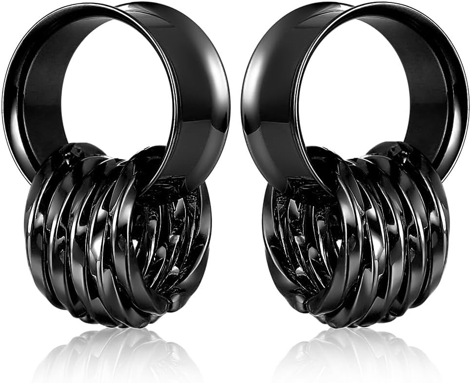 2 PCS Ear Gauges with 10 twisty nose rings ear weight Hypoallergenic 316 Stainless Steel Ear Stretchers Plus Tunnels (0G-1") 8mm-25mm 00G Body Piercing Jewelry