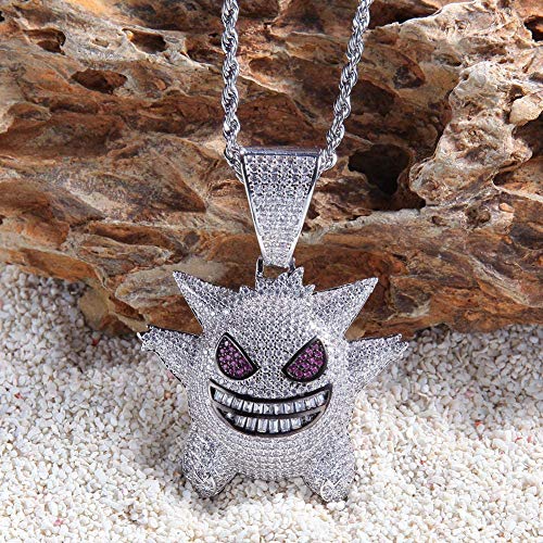 Gengar paarse zirconia hiphop, hiphop elf pokemon jewerly, uitgerust met 24 inch roestvrijstalen touwketting geschikt… - Afbeelding 4