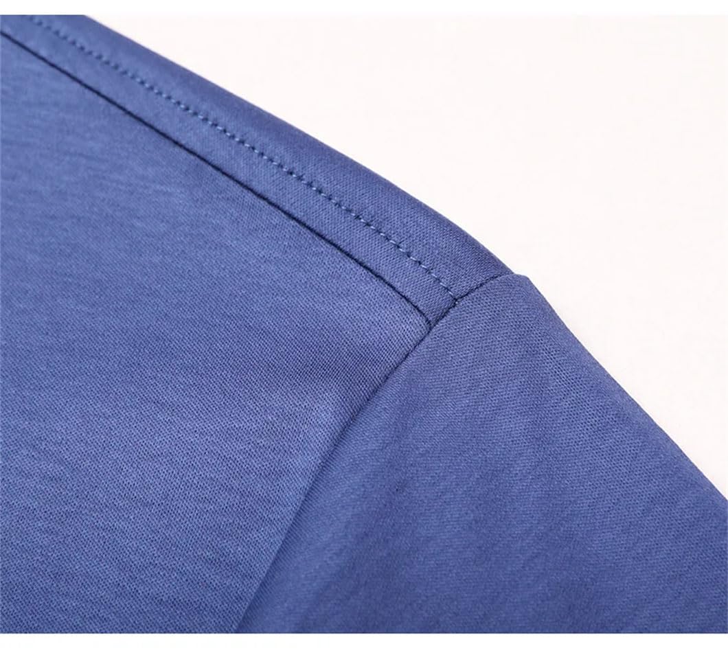 Męska koszulka z dekoltem w serek jedwabna cienka koszulka z krótkim rękawem solidna slim fit trening koszule biurowe, Niebieskie ubrania męskie, XL