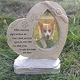 JSYS Paw Prints Pet Dog Memorial Stones, Heart Shaped with Photo Frame Pet Dog Garden Stones Grave...