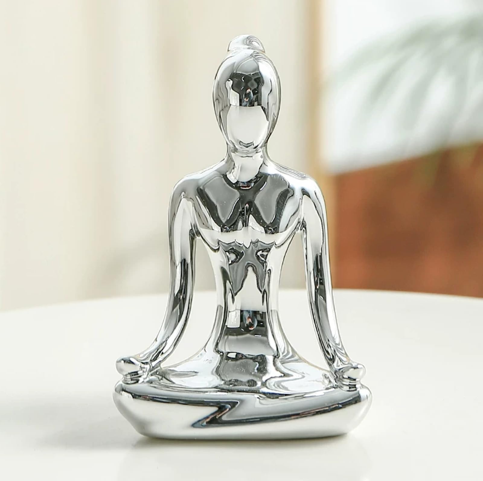 DECRZPB Ceramic Ornament Silver Yoga Woman Figurine Handcrafted Sculpture Arts Home Office Desktop Decor Wedding Gift