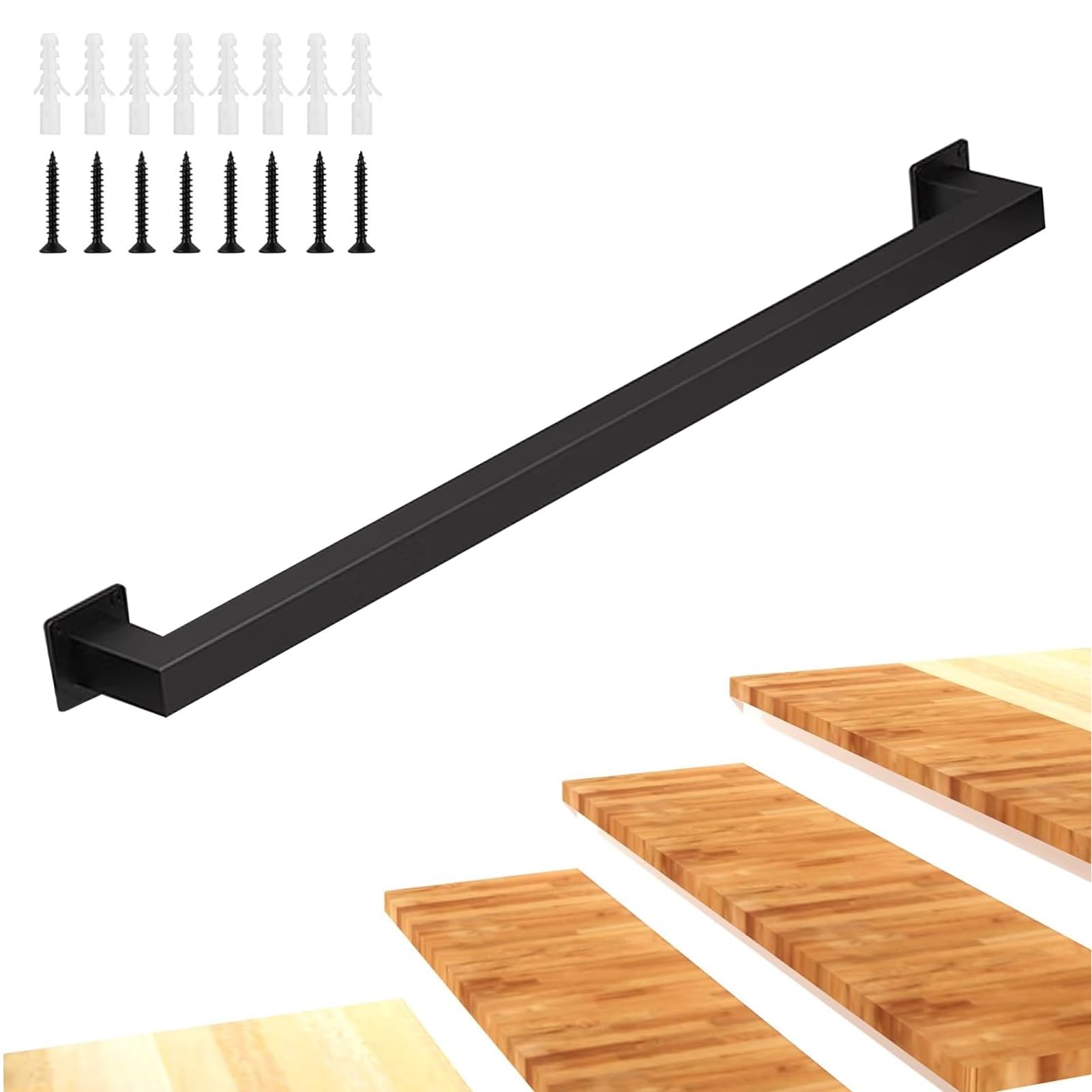 Rampe d'escalier ultra résistante en tube de fer noir avec fixation murale stable