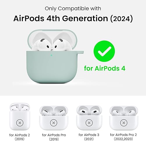 Miniatura 2 de ORNARTO Funda protectora completa de silicona suave con LED visible, compatible con AirPods de 4 generación 2024, verde menta
