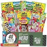 Military Candy Snack Box (40 Full Size Variety Gift Basket Care Package) Sour Patch Treats, M&Ms, Starburst, Swedish Fish, Fruity Candy & More - My College Crate