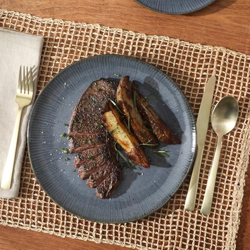 Image of Gibson Elite Sandy Pines Stoneware Plates and Bowls Set - 12 Piece Reactive Glaze Dinnerware Set - Service for 4 - Dishwasher and Microwave Safe - Blue
