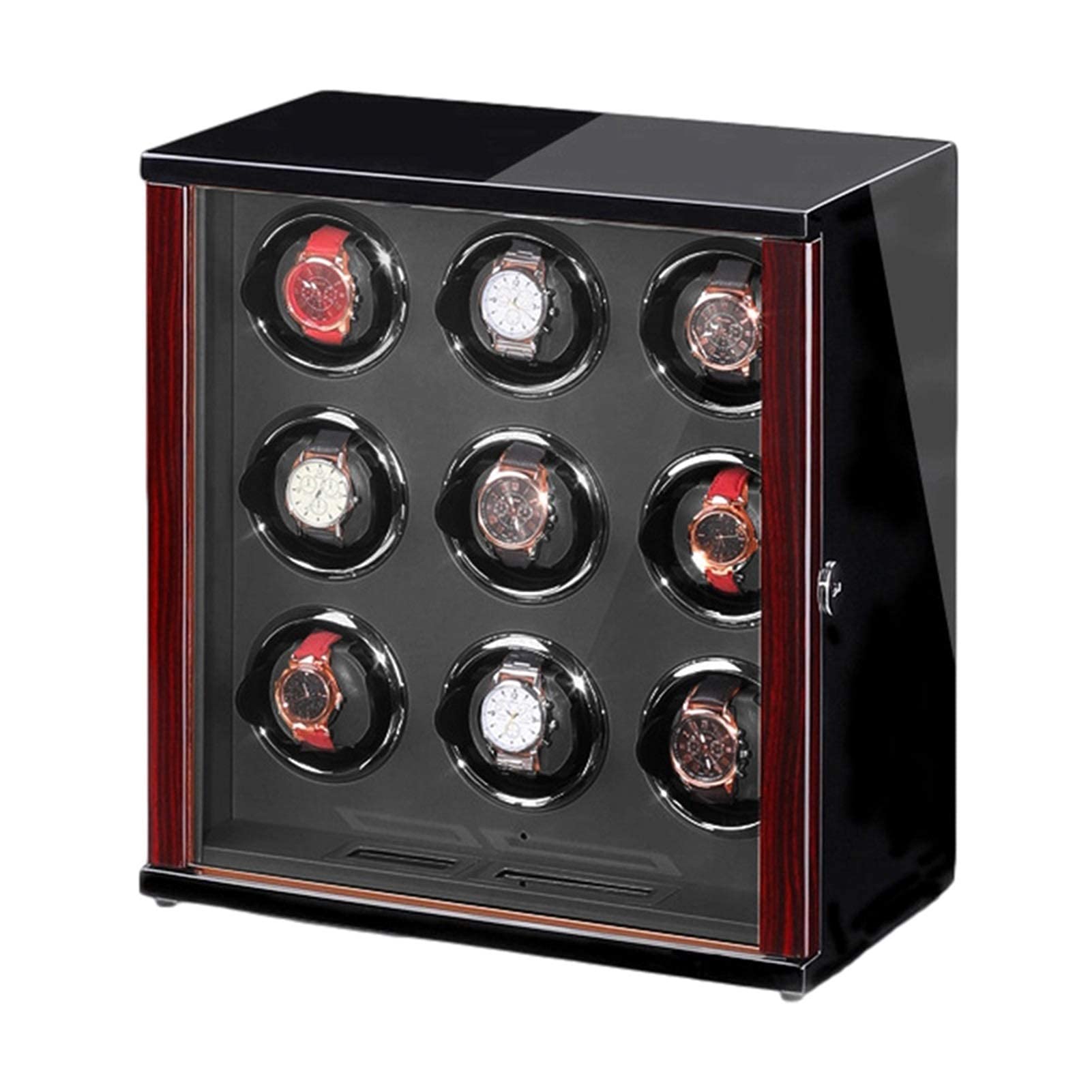 MYUYEE Watch Winder Wooden Watch Winder For Automatic Watches With Remote Control Lcd Touch Screen Display Built-In Led Light Adjustable Watch Pillows (Black-3+0)
