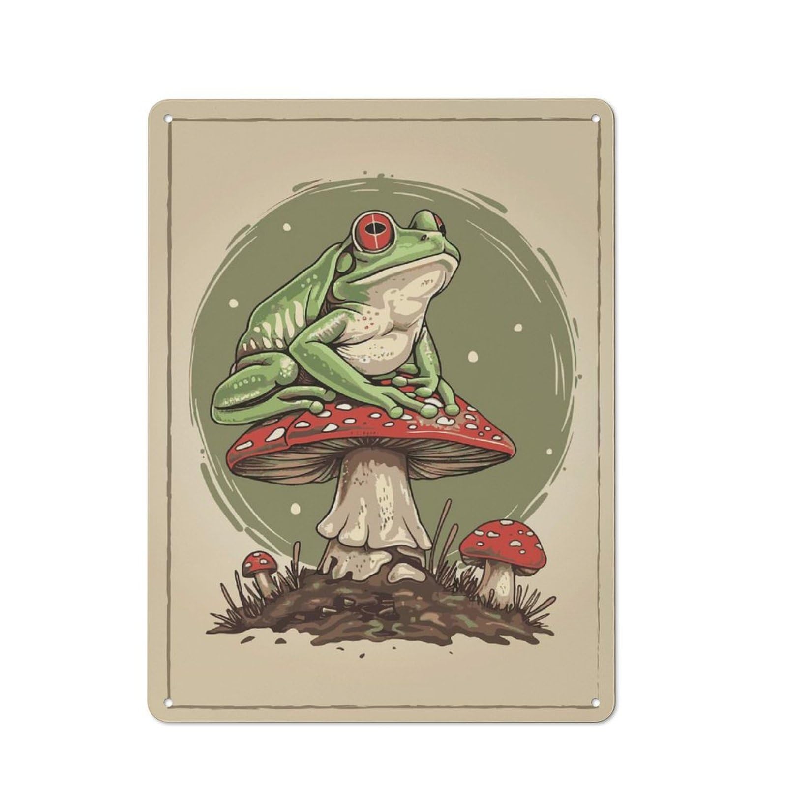 Junmoney Style-24 Cottagecore Frog Mushroom Vintage Tin Sign 40X30cm, Rustic Bistro Wall Plaque For Kitchen, Cafe, Pantry Or Dining Room