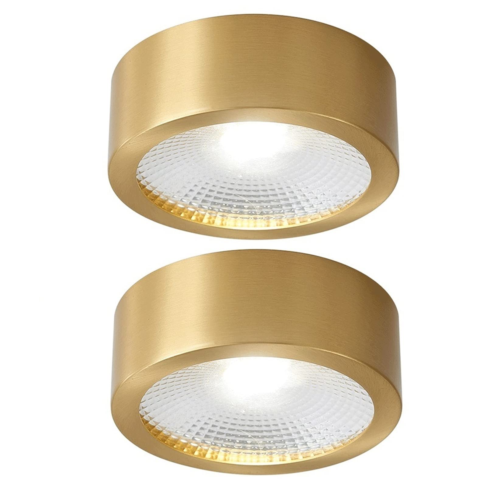 Mrdsre 5W/7W/9W LED Brass Ultra slim Round Spotlight Under Cabinet LED Cupboard/Cabinet Light/Downlight in a Hand-cut H65 Brass Finish RA85 Ceiling Lamps Gold 2 Pack (Color : 3000K, Size : 5W)